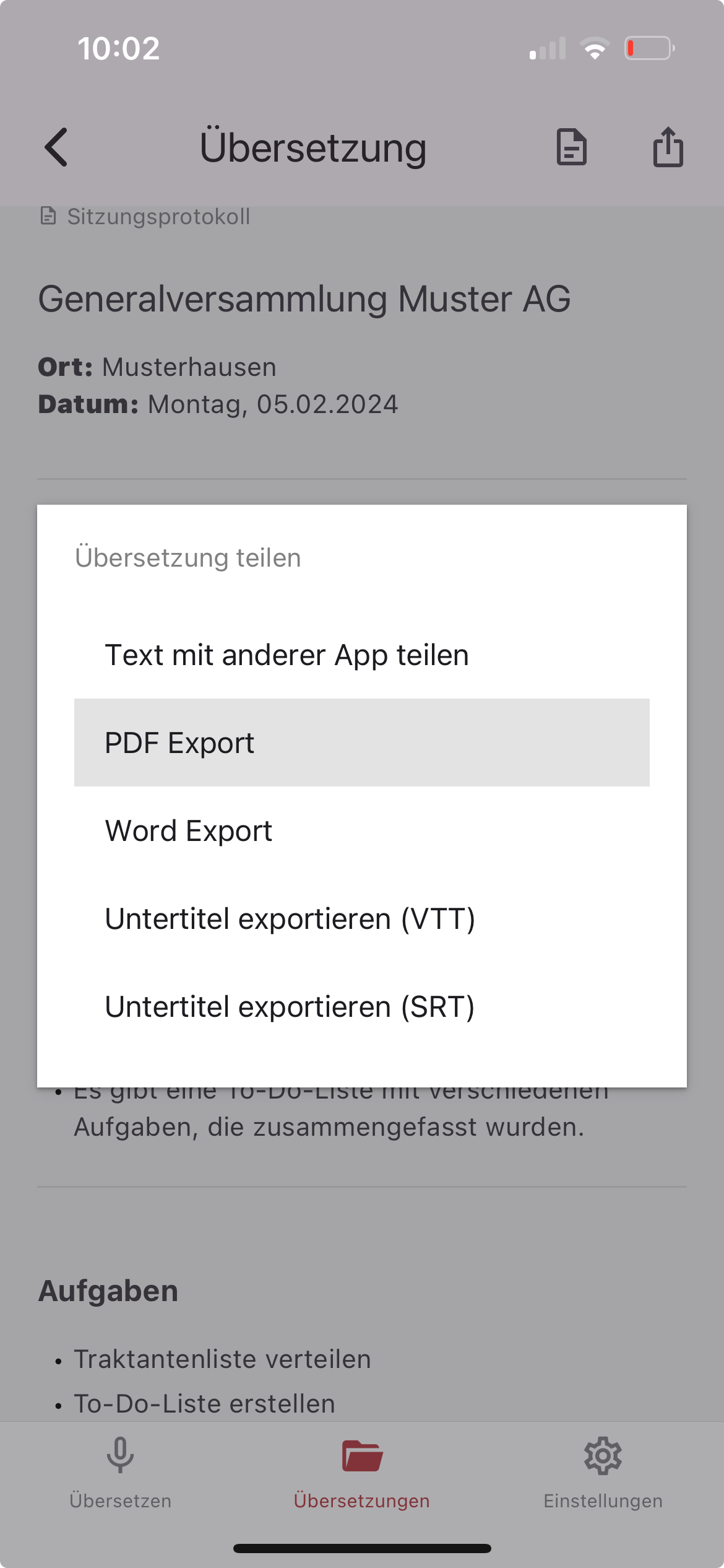 Exportieren des Protokolls